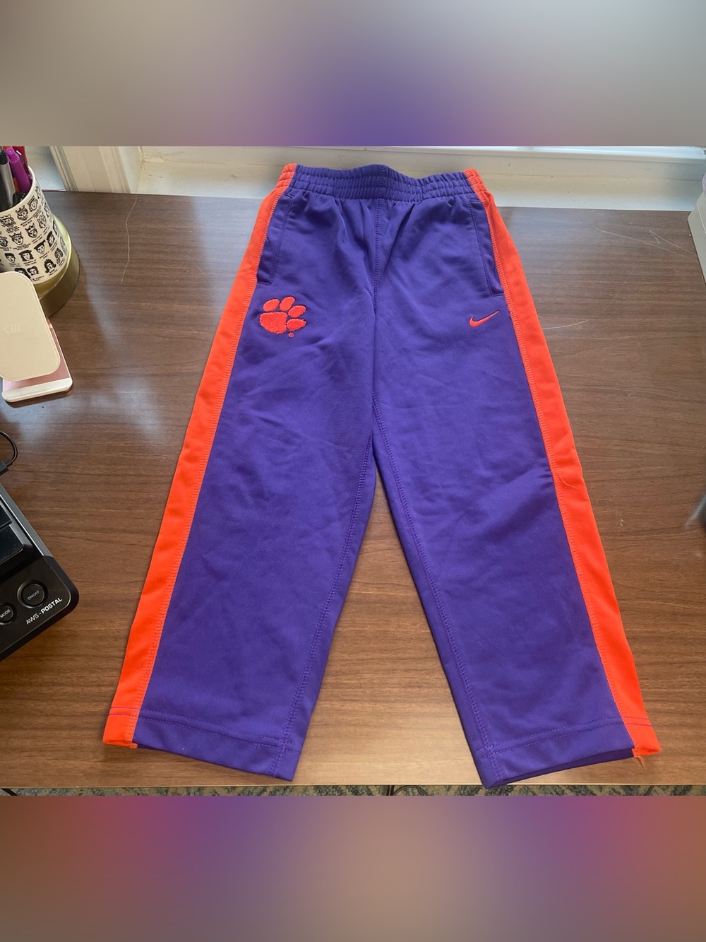 Nike Kids Clemson Purple Joggers with Orange Side Stripes